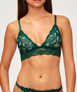 Soutien-gorge triangle en dentelle et broderie florale;