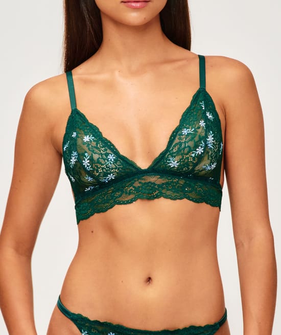 Triangle lace bra with floral embroidery;