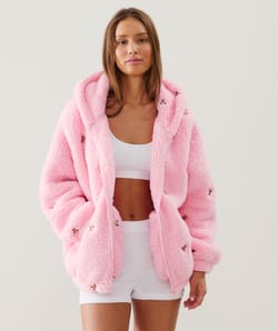 Fleece jacket with teddy bear embroidery;