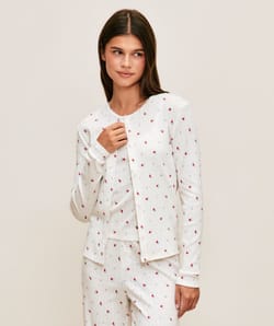 Cardigan en pointelle &agrave; imprim&eacute; fleurs;
