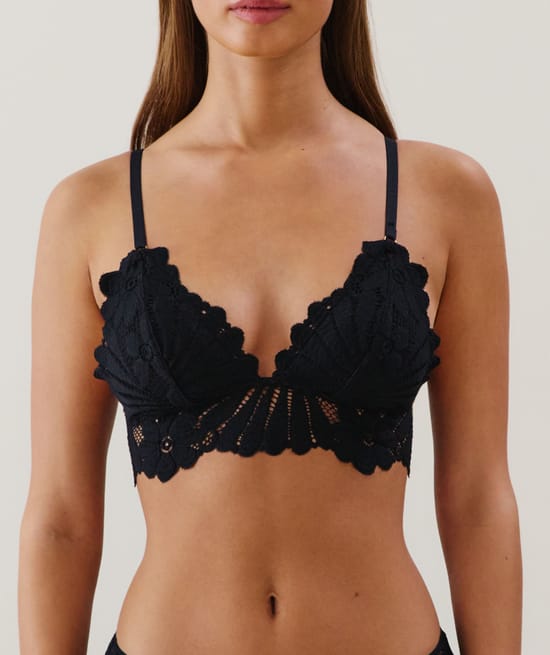 Lace triangle bra - black;