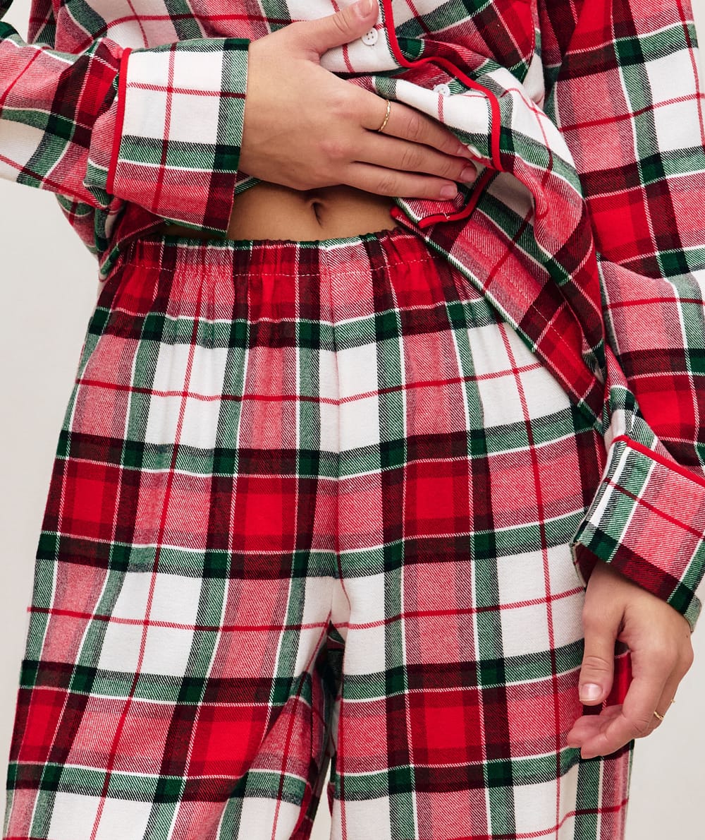 Checked flannel trousers;