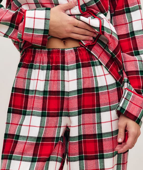 Checked flannel trousers;