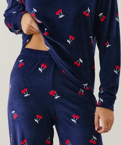 Cherry print velour pyjama set;