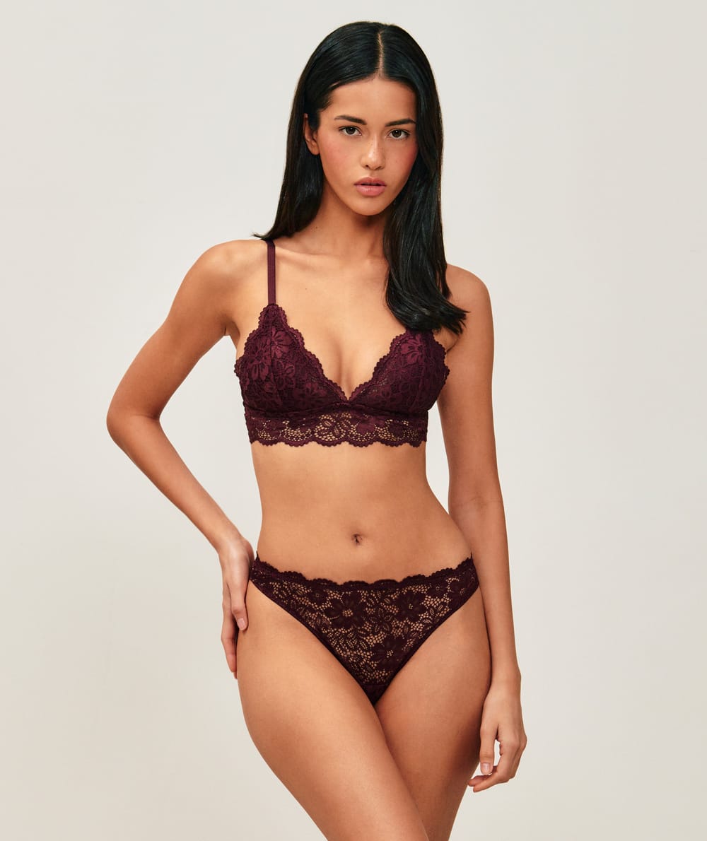 Soutien-gorge triangle ampliforme en dentelle florale;
