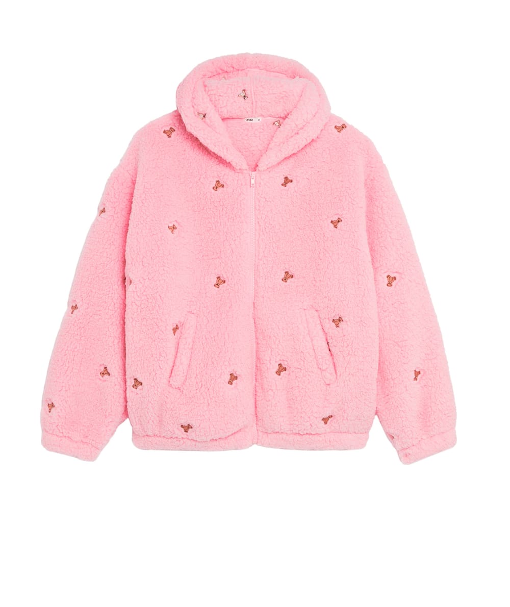 Fleece jacket with teddy bear embroidery;