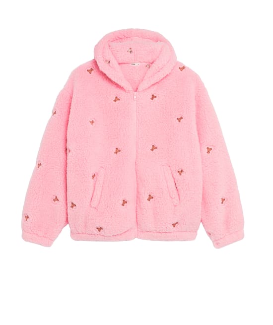 Fleece jacket with teddy bear embroidery;