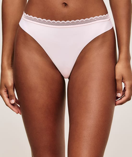 Microfibre and lace thong;