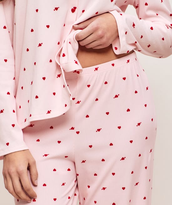 Ribbed jersey trousers with heart pattern;