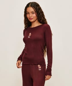 Top in ribbed jersey with dog embroidery;