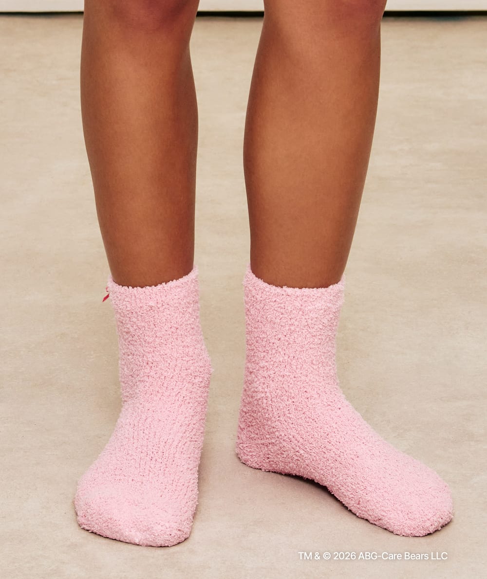 Fluffy knit socks with Care Bears embroidery;