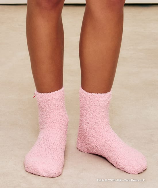 Fluffy knit socks with Care Bears embroidery;
