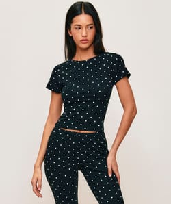 Printed jersey polka dot halter neck t-shirt;