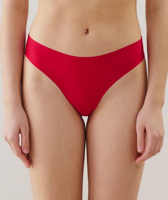 Microfibre and lace briefs - red;