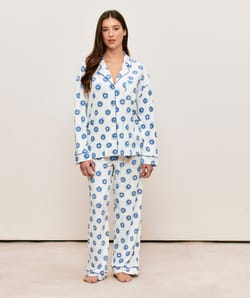 Ribbed jersey trousers with sun pattern;