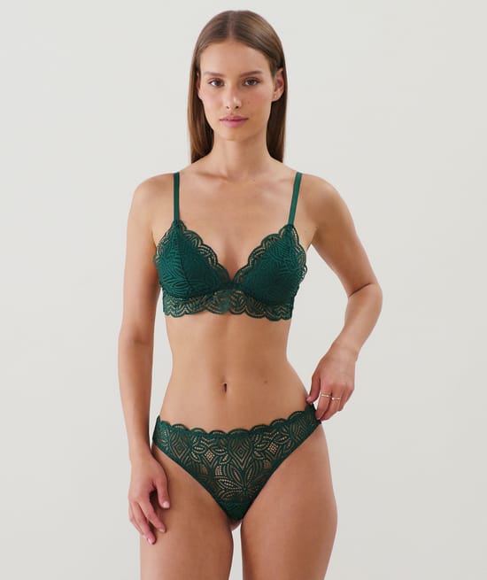 Lace triangle push-up bra;