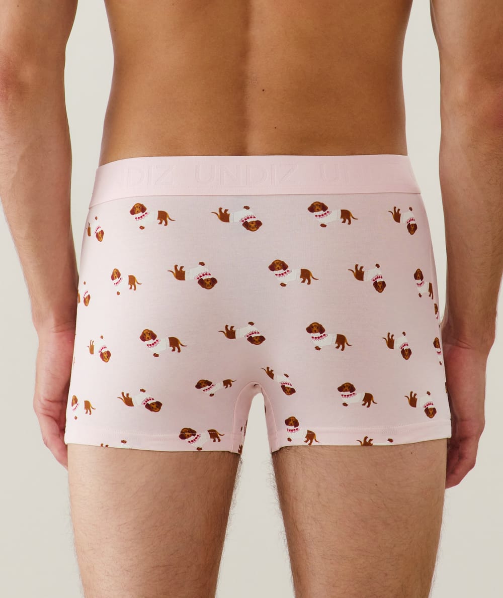 Cotton boxer shorts with dachshund pattern;