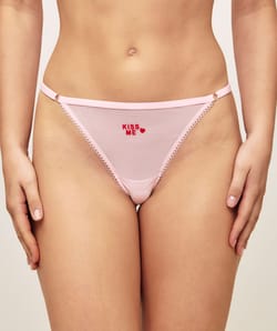 Tanga en mesh et dentelle "Kiss me;
