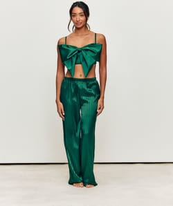 Green satin bow bustier;