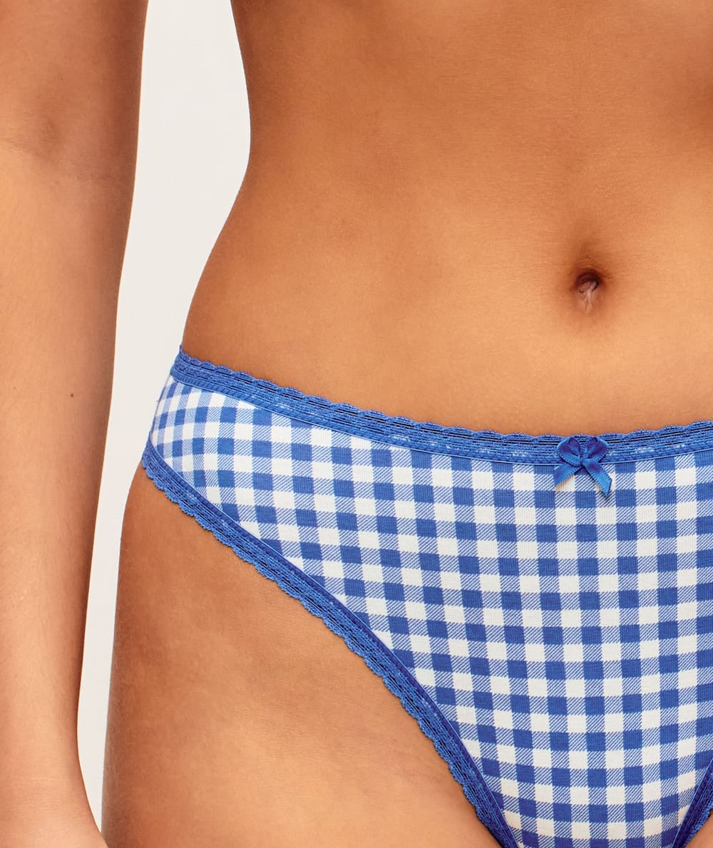 Gingham cotton thong;
