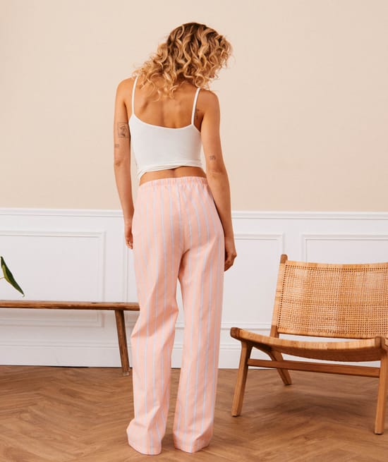 Striped cotton voile trousers ;