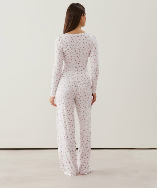 Pantalón de pointelle con estampado de flores;