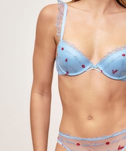 Soutien-gorge push-up avec broderies et messages d'amour;