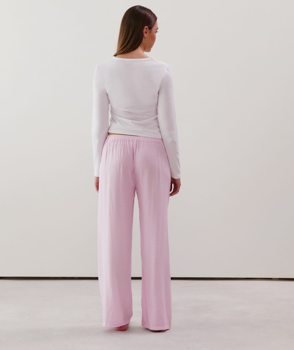 Pantalon droit en viscose vichy rose;
