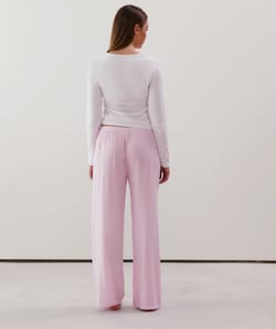 Pantalon droit en viscose vichy rose;