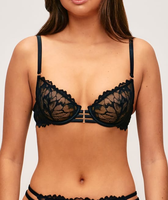 Lace balconette bra;