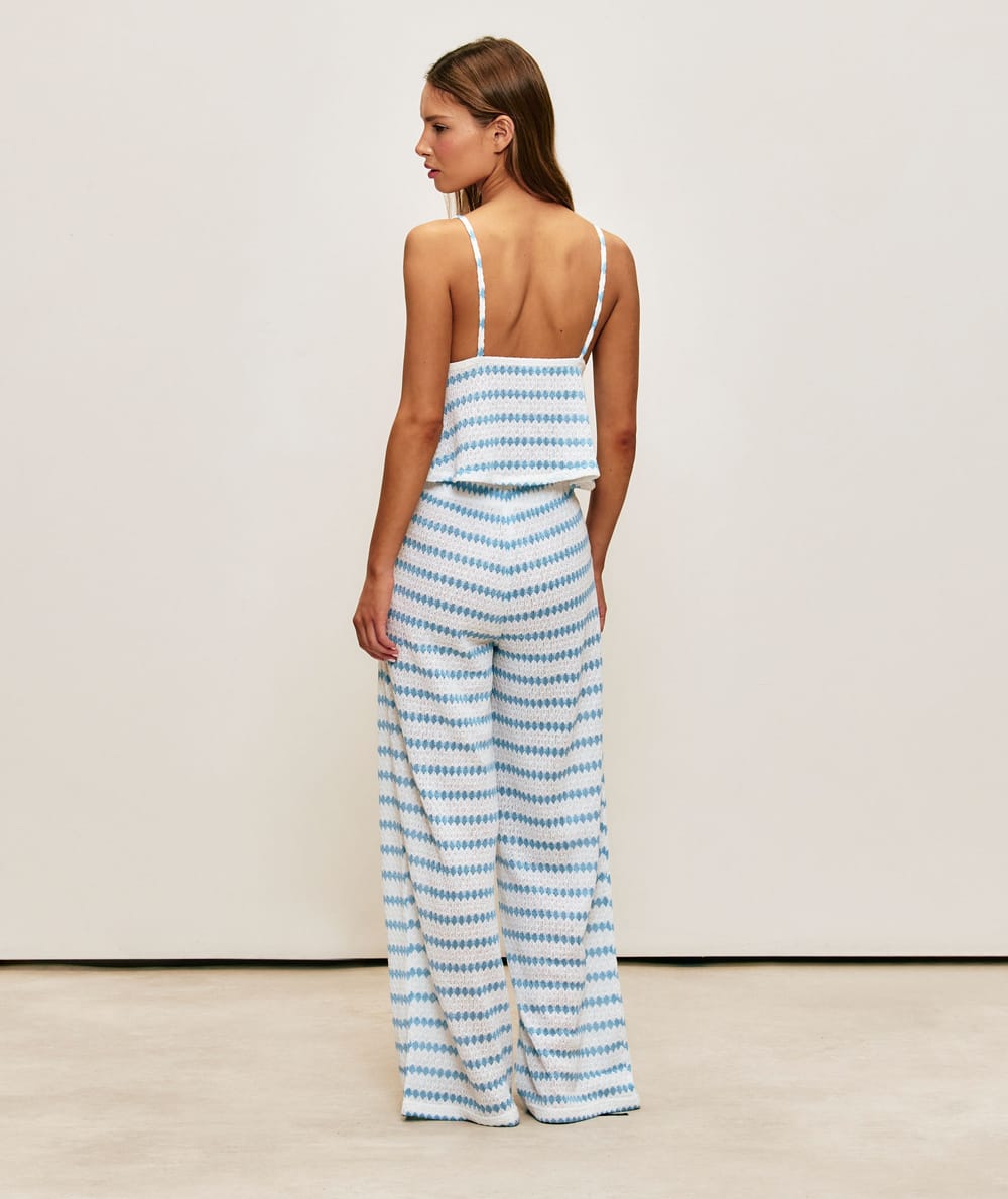 Pantalon en crochet avec motif ray&eacute;;