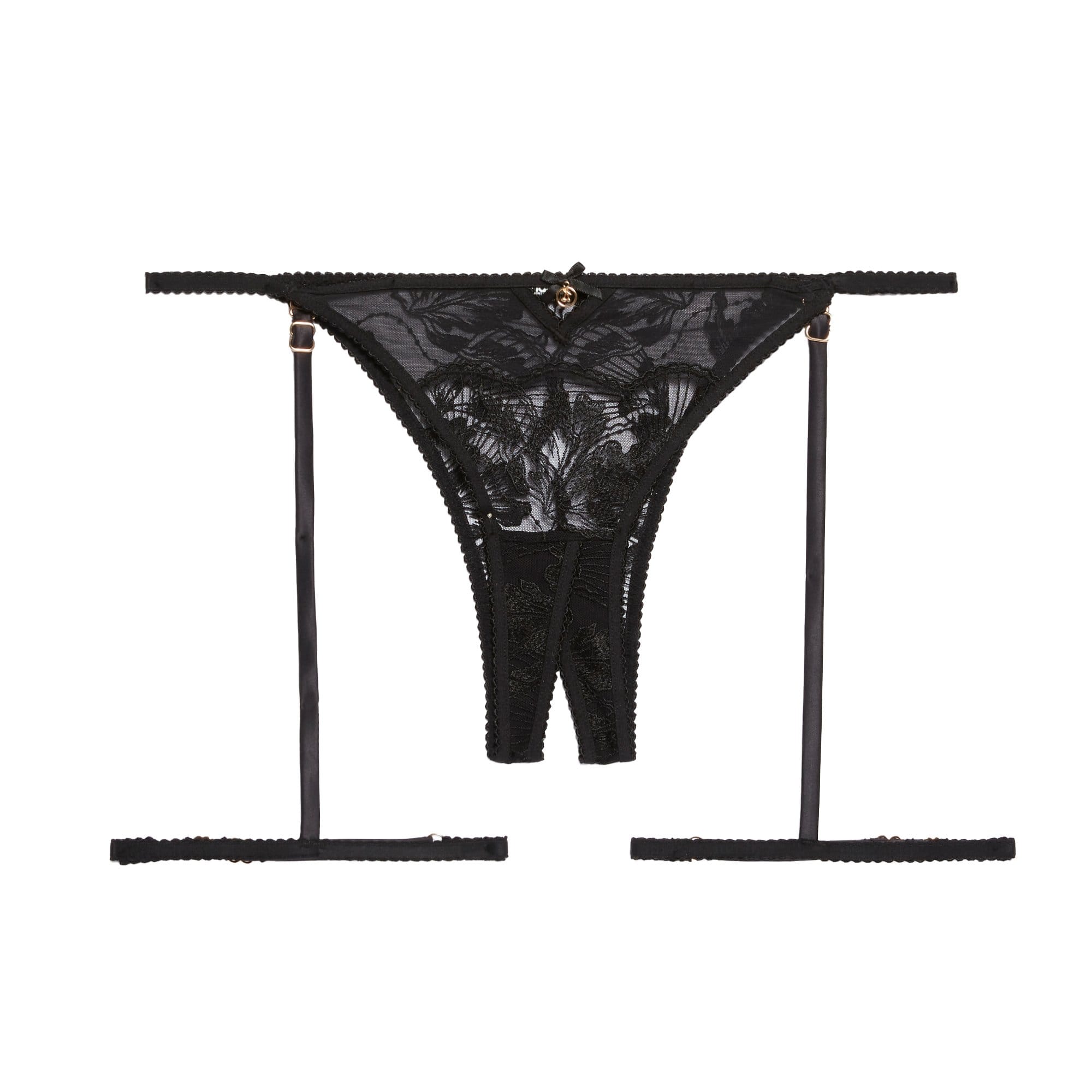 Lace tanga with suspender belt - black - Undiz