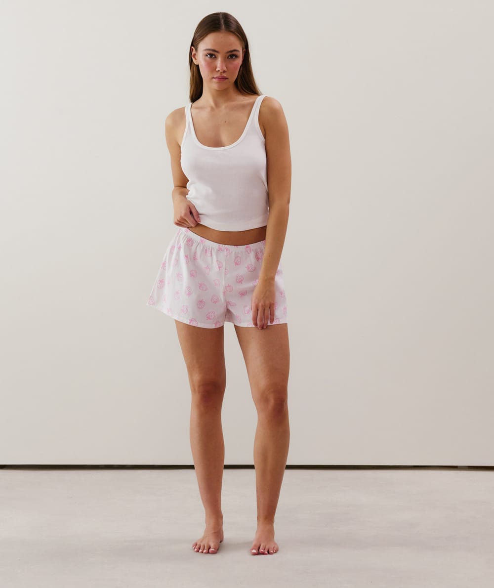 Short en coton à motifs fraises blanc;