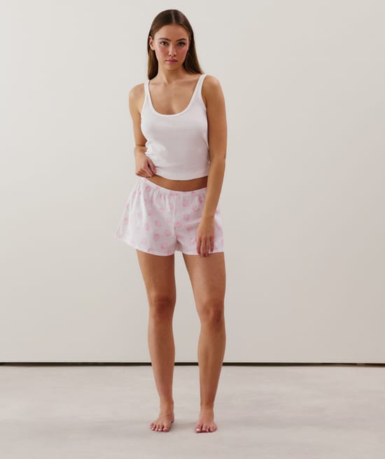 Short en coton à motifs fraises blanc;