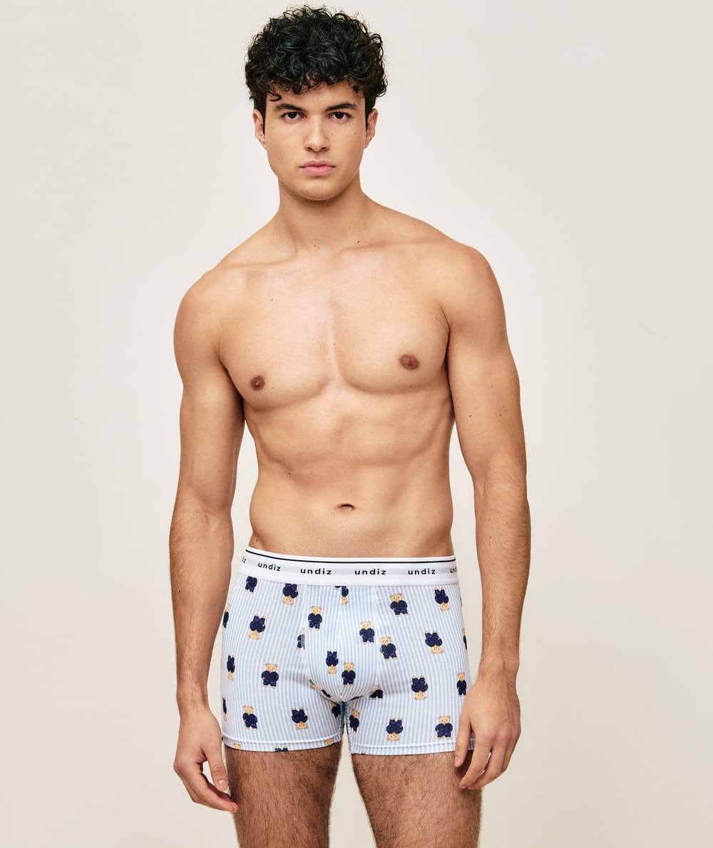 Printed cotton boxer with teddy bears;