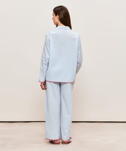 Pantalon droit en coton &agrave; rayures;