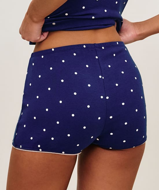 Polka dot jersey shorts;