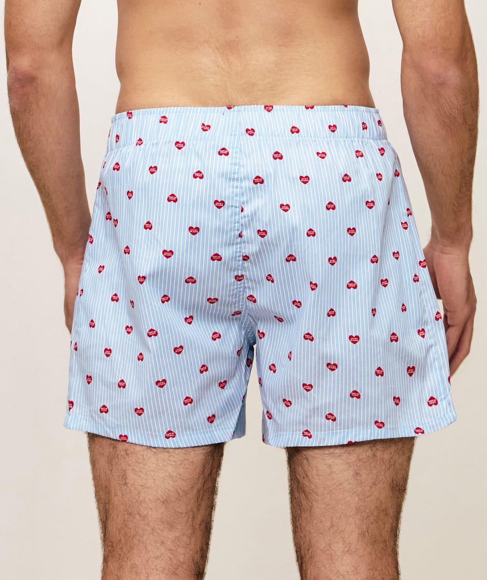 Cotton boxer shorts with stripes and hearts;