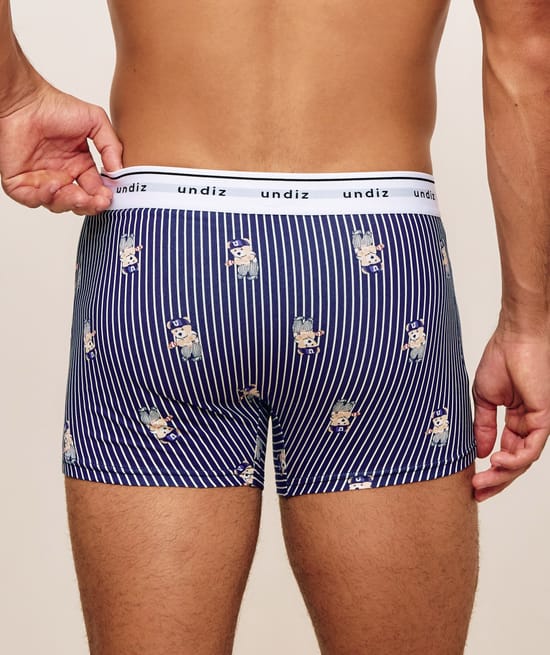 Striped cotton boxers with bear pattern;