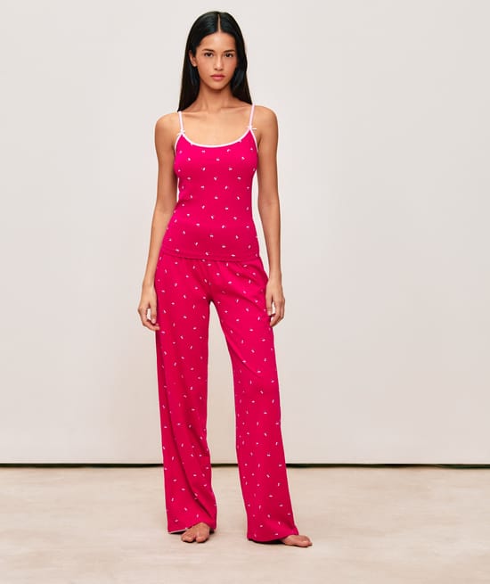 Cherry print jersey trousers;