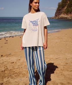 Oversized cotton T-shirt printed and embroidered Malibu Yacht Club;