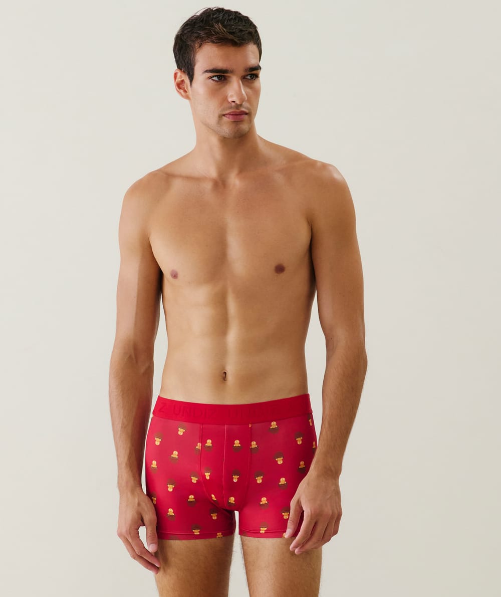 Boxer in microvezel met koekjespatroon;