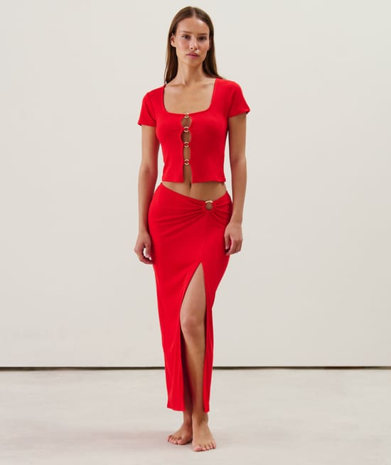 Long skirt with golden ring;