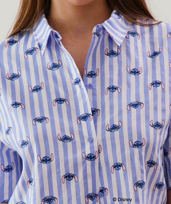 Chemise en coton bleu Stitch;