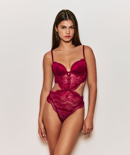 Lace push-up bodysuit;