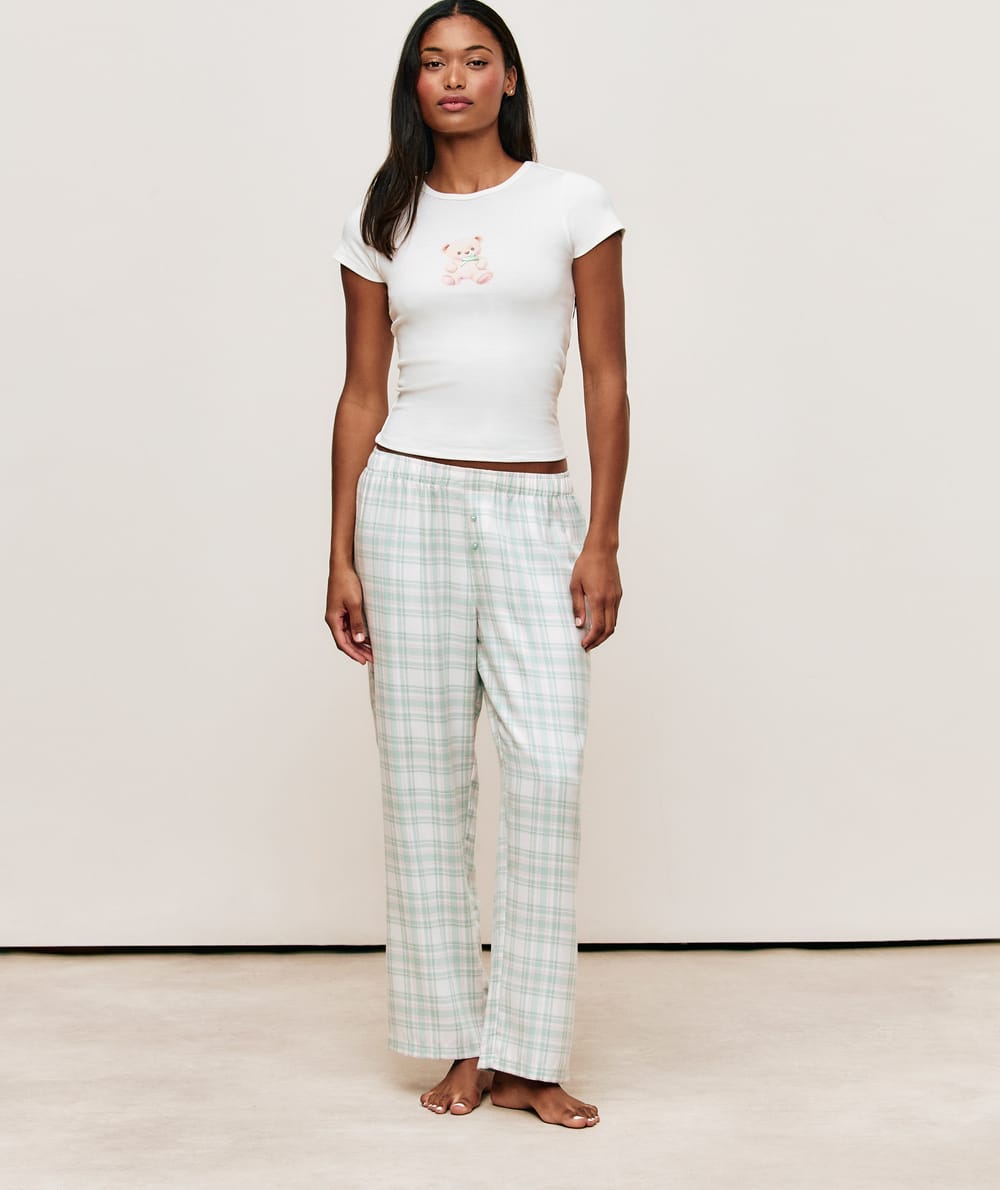 Checked jersey trousers;