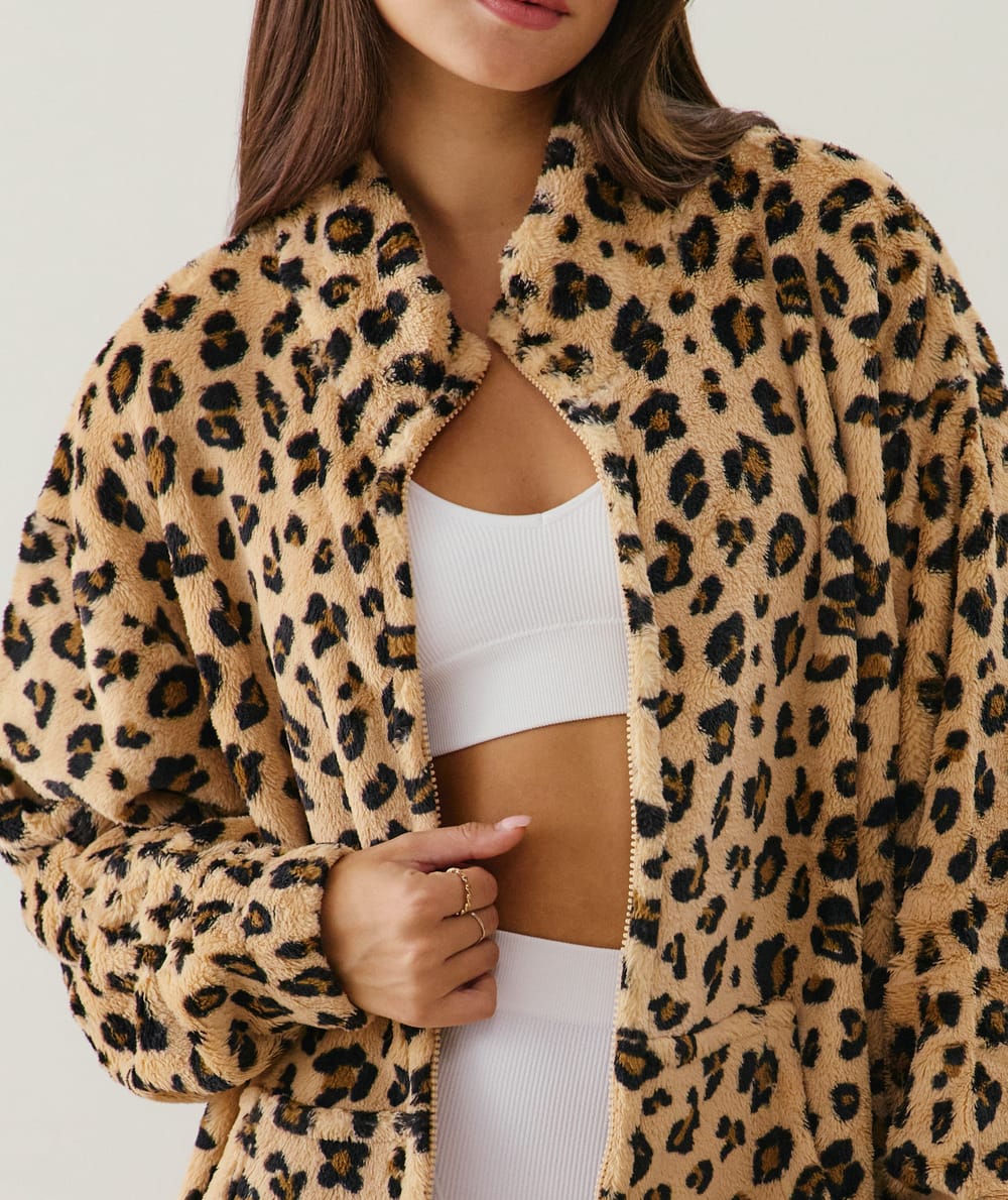Leopard fleece jacket;