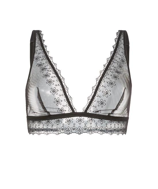Mesh triangle bra with embroidery;