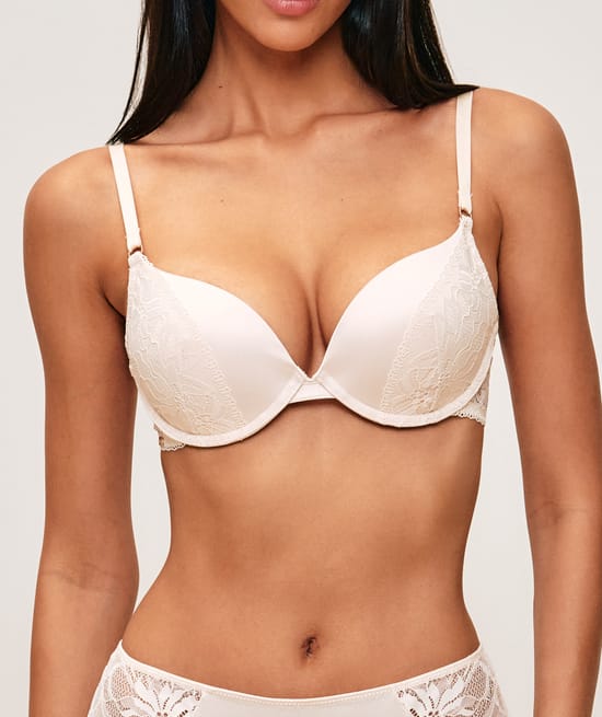 Soutien-gorge ultra push-up en satin avec dentelle;