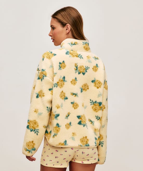 Veste en sherpa polaire &agrave; fleurs;